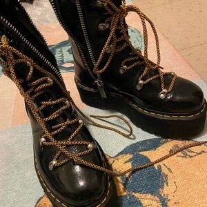 Dr Marten Black Leather Combat Boots with Yellow Laces